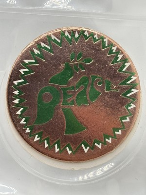 Vintage Pog Milk Cap  Peace  Green & Gold Chrome Tranquility Calm Calmness