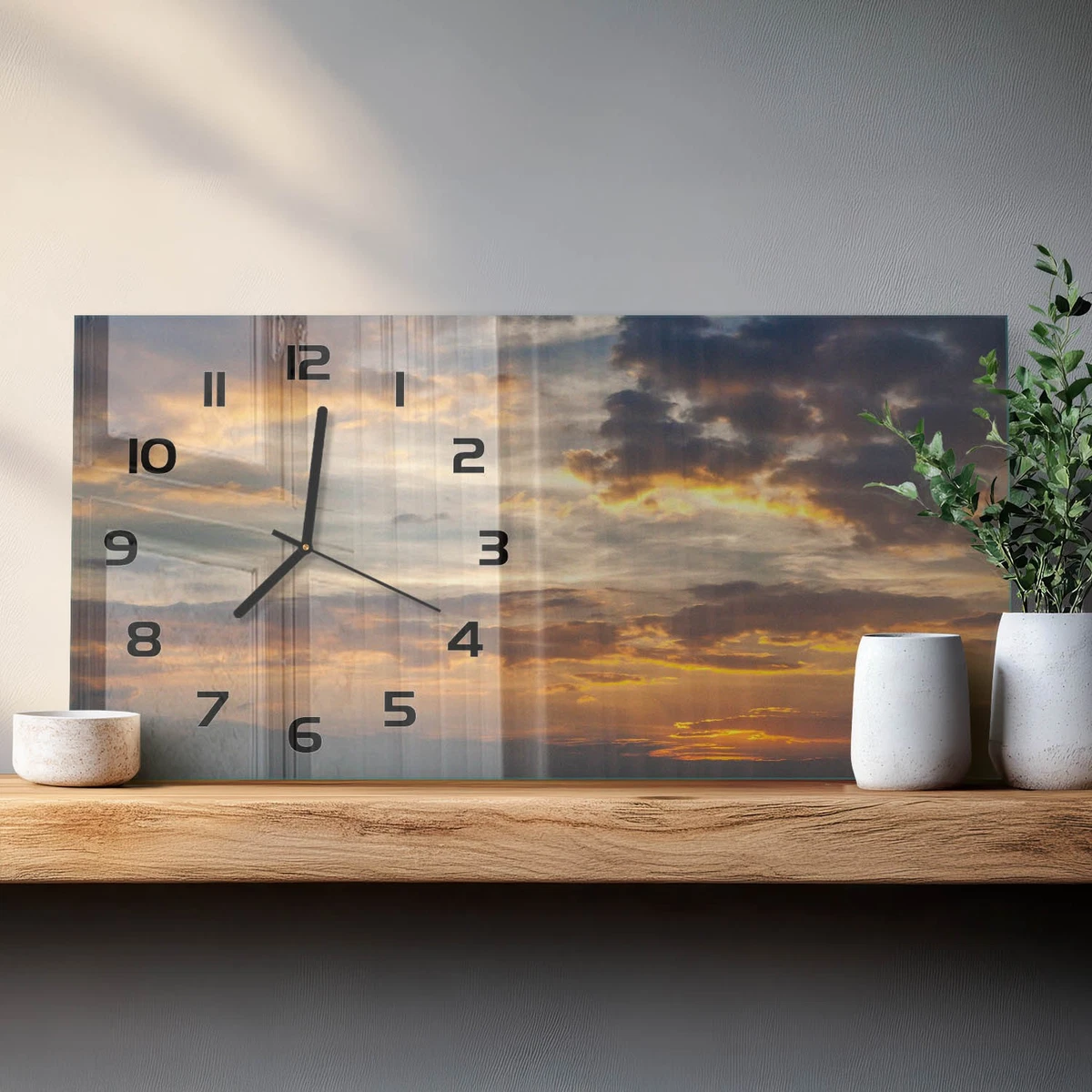 Reloj de Pared Rectangular Horizontal de Diseño Moderno Atardecer 60x30 cm