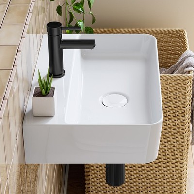 HOROW Hänge oder Aufsatzwaschbecken Keramik klein Waschtisch mit Hahnloch