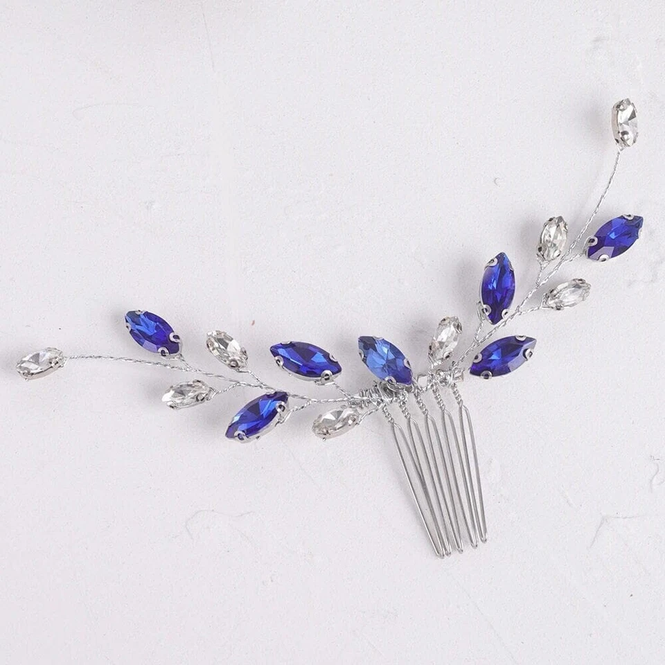Elegant Simple Bridal Hair Comb in Blue, Wine Red or AB Rhinestone Crystals - Image 4 of 4