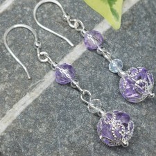 Handmade Silver and lilac Drop earrings