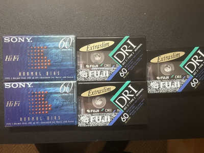 LOT 5 SEALED Sony HF60 & Fuji DRI-I BLANK Cassette Tape 60min Type I NORMAL