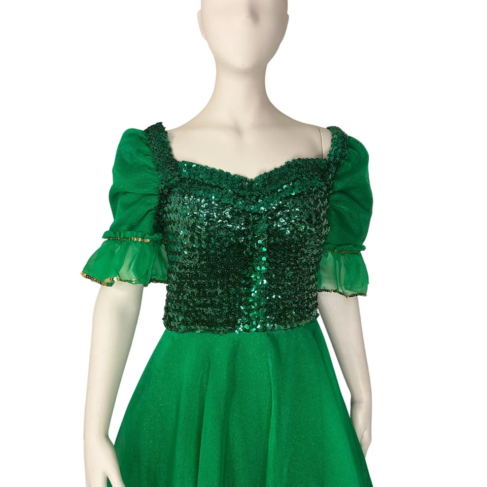Handmade Green Sequin Dance Costume Dress Adult Small Sparkle Ruffle Fairy - Image 4 of 4