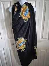 Hawaiian Sarong Pareo Black & Colorful Turtle...