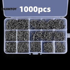 100-1000Pcs Fish Hooks 10 Sizes Fishing Black Silver Sharpened With Box kit