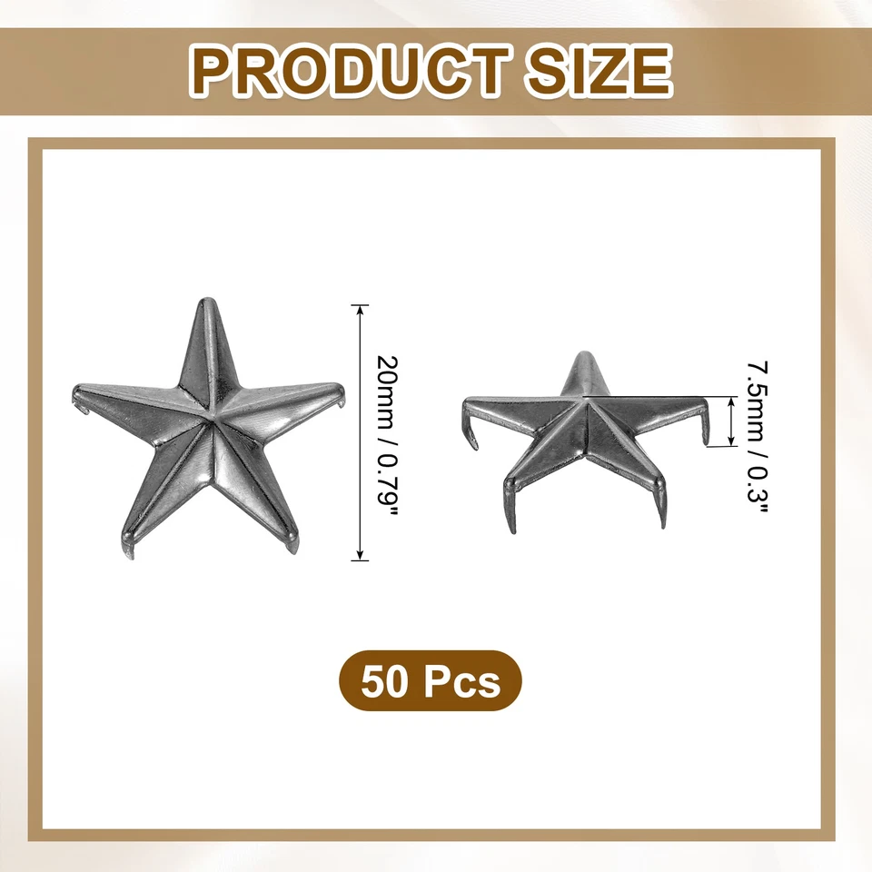 50 piezas remaches Star Studs, 20 mm metal 5 garras cabeza de clavo punk remache perno, gris oscuro Foto 2 de 4