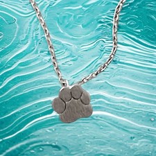 Paw Print Necklace Pendant Dainty Cat Dog Delicate Silver Tone Kitten Puppy