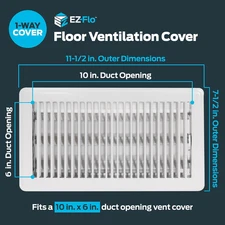 6 x 10 Inch (Duct Opening) Floor Register Vent Cover, One-Way Ventilation Regist