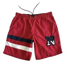 Nautica Swim Trunks Retro Colorblock Nylon Patriotic Red White Blue Men Large