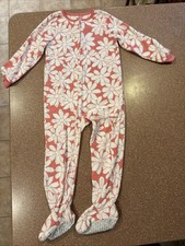 Carter's Pajama PJ's Fleece Footed Zip Pink White Floral Flowers Girls Size 4