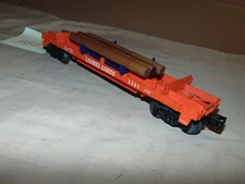 LIONEL O  3361 ORANGE MODERN PRODUCTION OPERATING LOG CAR WITH LOGS    #185