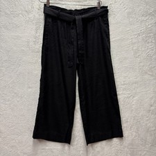 J.Jill Linen Wide Leg Flowy Pants Women Medium Black Relaxed Stretch Tie Waist