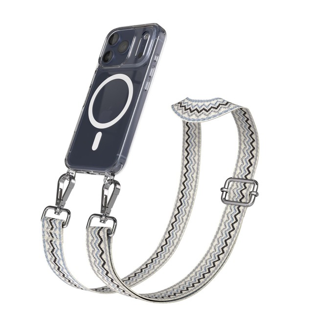 MagSafe Handyhülle mit Band für Apple iPhone 17 Pro Kette Blau Wellen - Silber