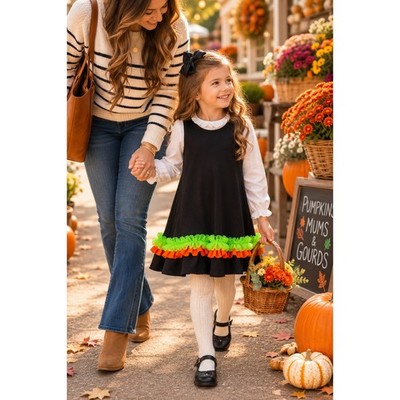 Monag Girls 4 Dress Cotton Boutique Black Colorful Tutu Trim Sleeveless Design