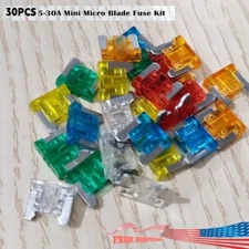 30PCS Kit Mixed Low Profile Mini Car Van Auto 5A-30A Micro Blade Fuse Assorted