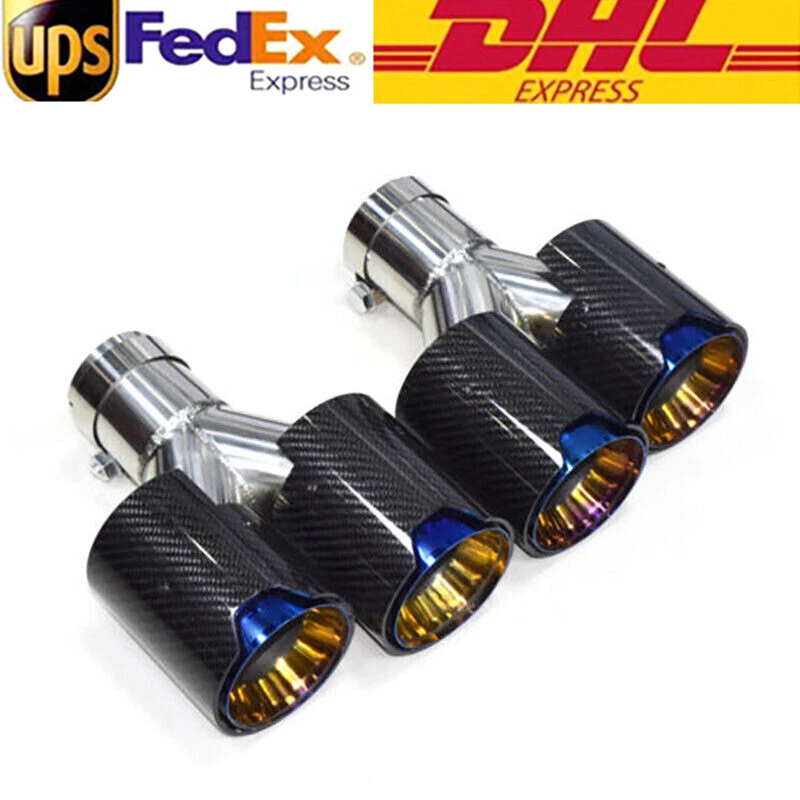 2.5'' 63mm For BMW Carbon Fiber Dual Exhaust Dual End Tip Tail Pipe Muffler Blue Foto 2 de 4