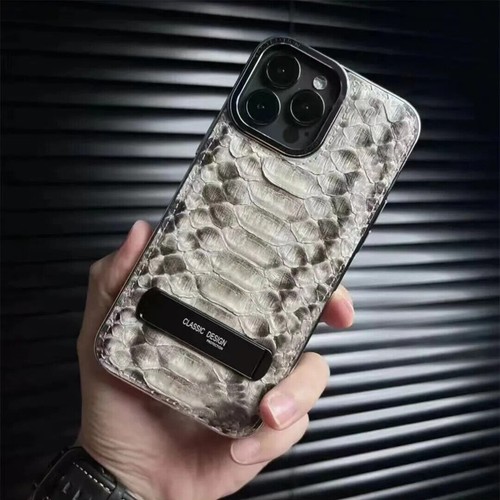 Genuine Leather Case for iPhone 15 Pro Max Alligator Python Bracket Armor Cover - Picture 26 of 36
