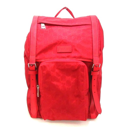 Auth GUCCI GG 510336 Red Nylon Leather 