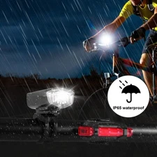 JacobsParts USB Rechargeable LED Bicycle Headlight Bike Front Rear Lamp - Black