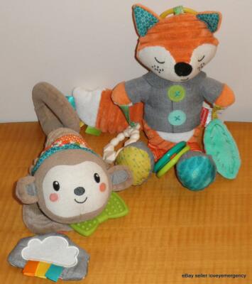 2 Infantino Plush Developmental Link Teether Toy Rattle Crinkle Monkey Link Fox