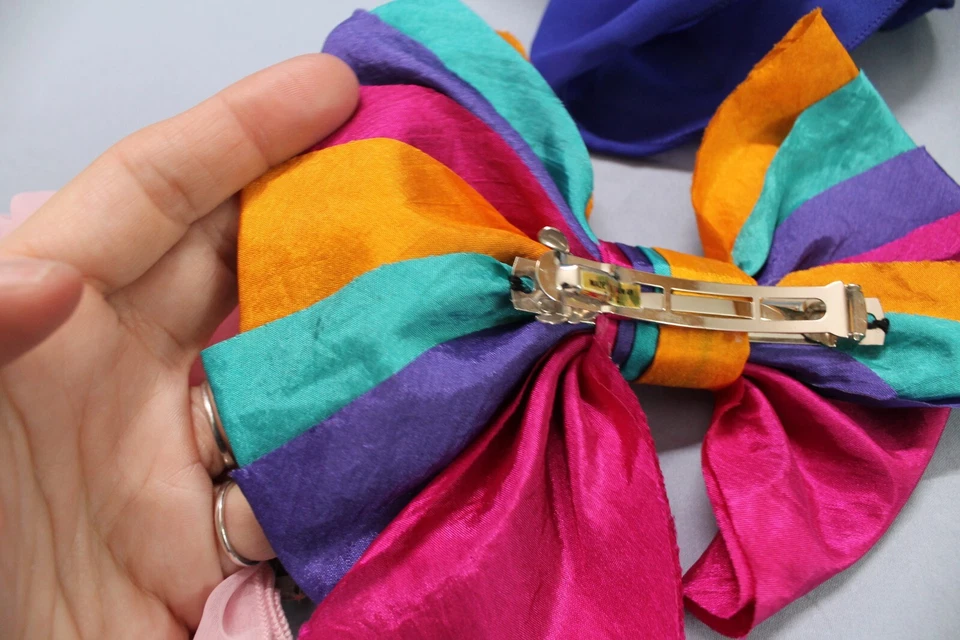 VTG ASSORTED Lot 5 80s/90s OVERSIZED Chiffon Silk FRENCH HAIR CLIP BOWS BARRETTE - Image 4 of 4