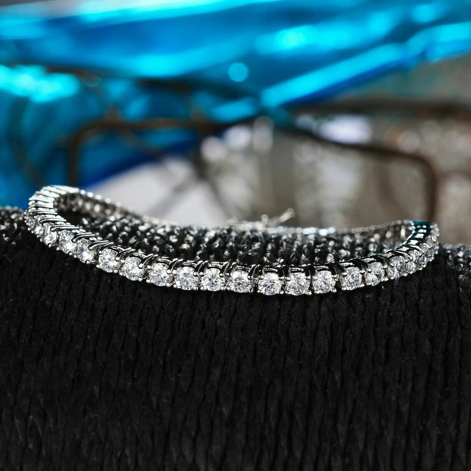 18k white gold gf made with SWAROVSKI crystal silver chain slim tennis bracelet Foto 3 de 4