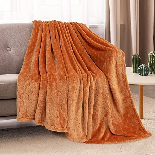 Fleece Blanket Textured Fuzzy Plush Throw Blanket Twin Twin- 60" x 80" Pumpkin - Picture 3 of 7