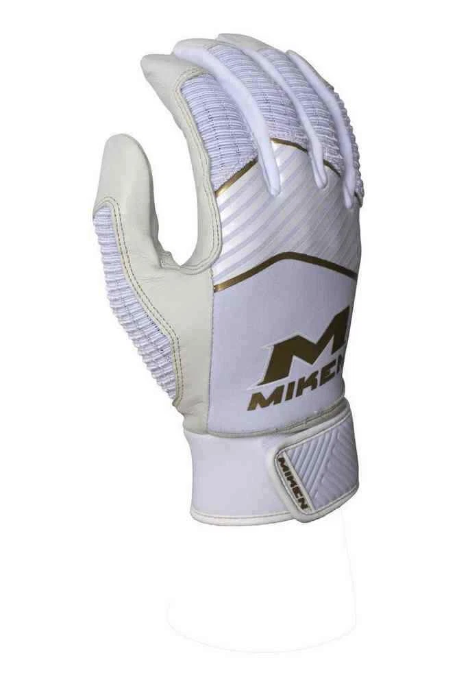 Miken Adult Gold MK7X Batting Gloves Extra Support Goat Skin Palm Pad MBGGLD