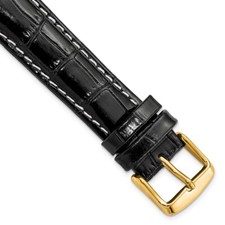 DeBeer 18mm Black Crocodile-Style Grain Chrono White Stitch Watch Band