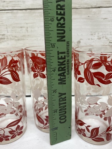 LOT 5 Mid Century Vintage Floral Drinking Glasses Swanky Swig Red White Tumblers - Picture 2 of 5