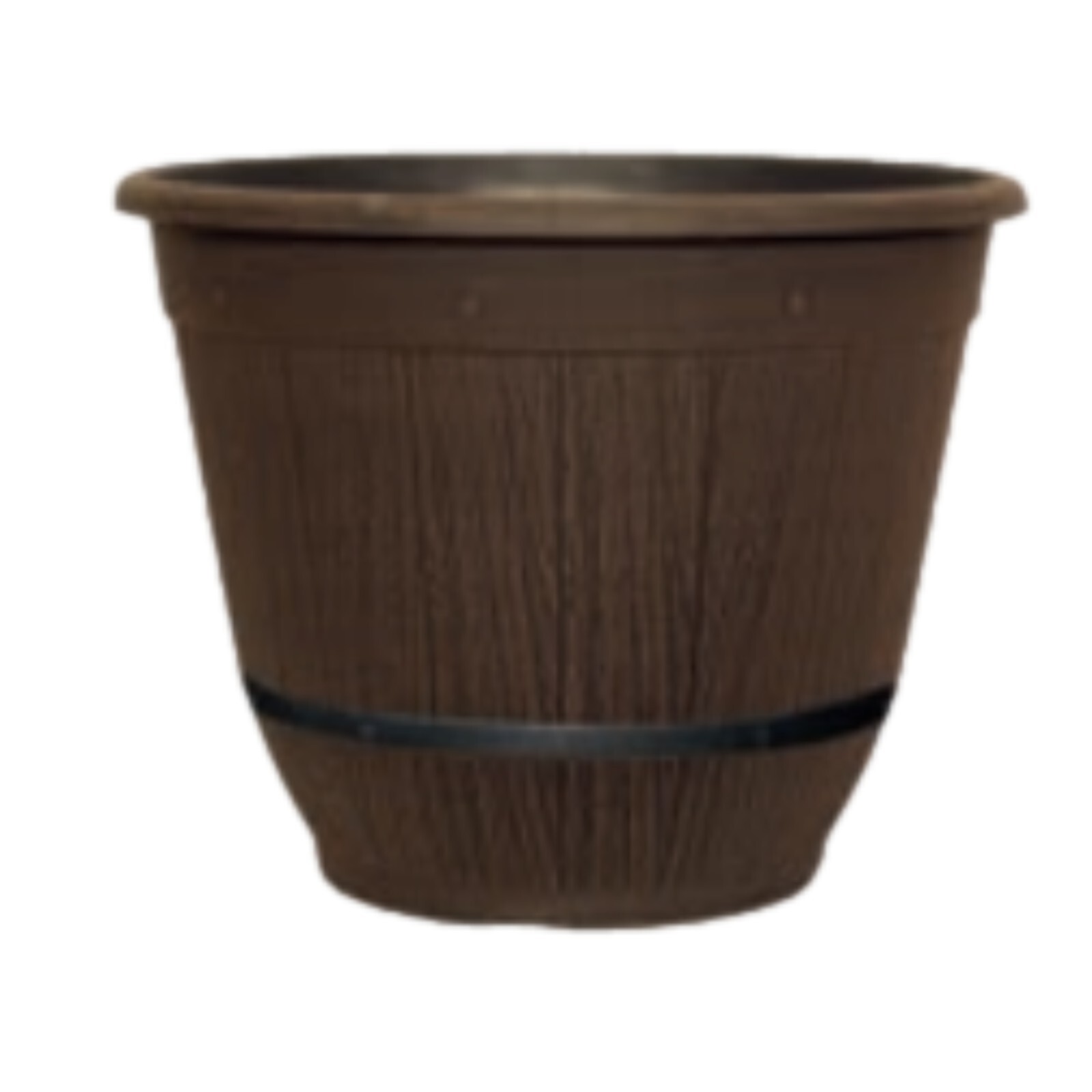Round Brown Cask Bell Planter 35cm Plastic 17L Outdoor Garden Plant Pot Cover