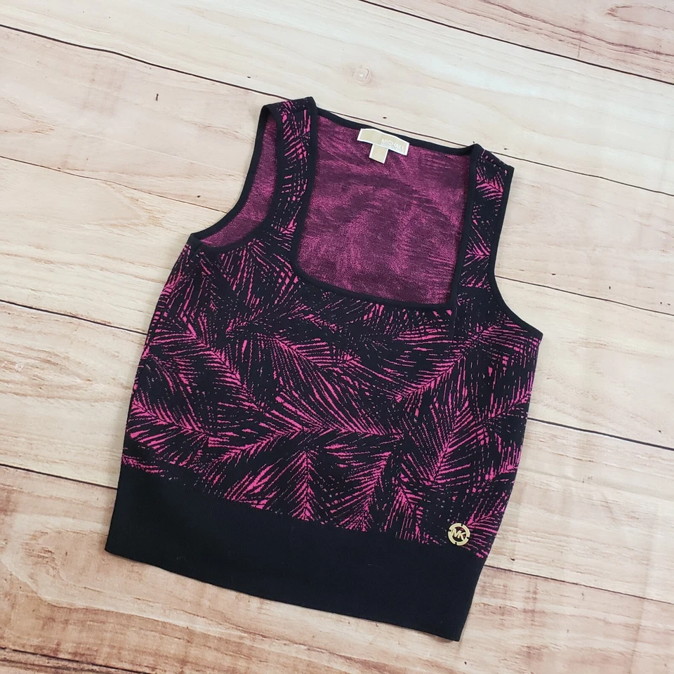 Camisa Michael Kors Mujer Mediana Negra Rosa Camiseta sin Mangas Tejida Cuello Cuadrado Damas Foto 2 de 4