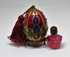 LIMOGES IMPORTS BOX - FLORAL EGG ON STAND & TASSEL & PERFUME BOTTLE - LE 44/500
