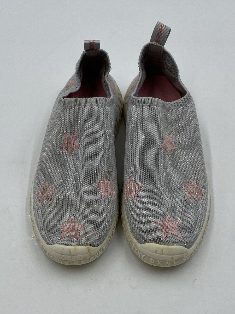 DKNY Girls Allie Star Printed Slip-On Sneakers, Grey Pink Stars