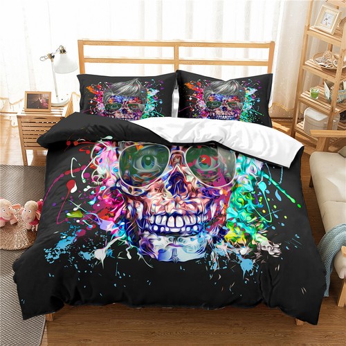 Skull Print Twin Full Queen King Size Bed Duvet/Quilt Cover Set Bedding Sets