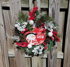 Let it Snow Snowman Woodland Winter Wreath - Christmas Wreath