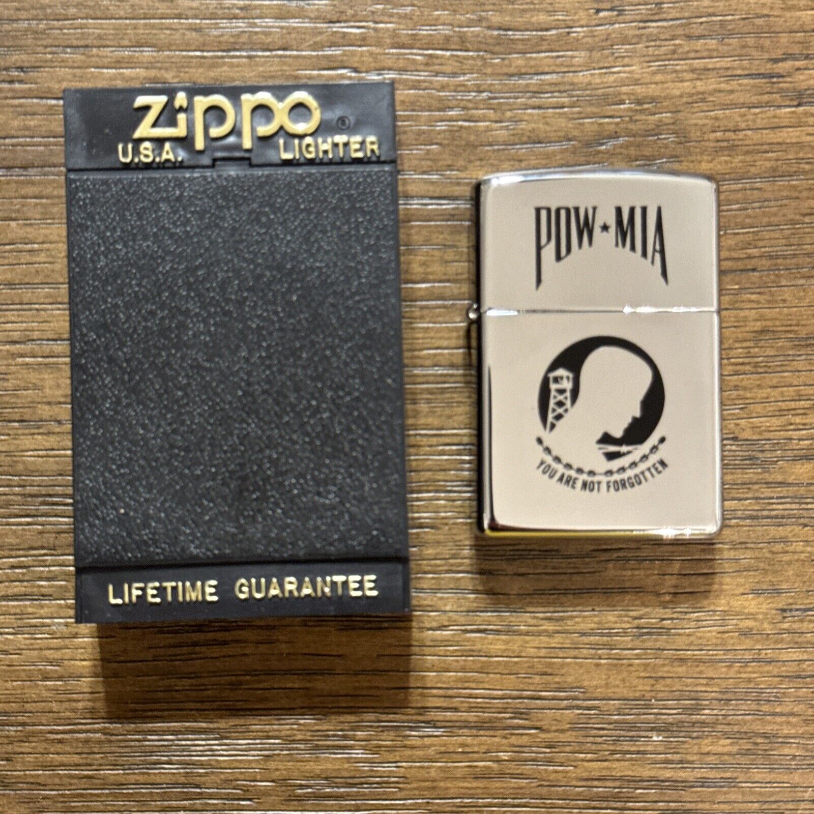 Vintage Zippo Lighter Chrome Pow Mia Unfired Sealed Unused MIB