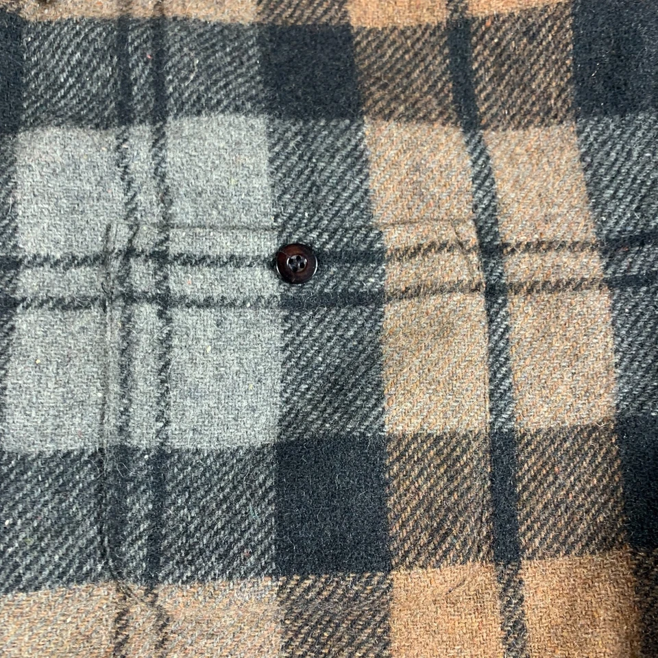 Camisa De Colección Robert Stock Para Hombres XL Marrón Mezcla de Lana a Cuadros Cazadora Con Botones Grunge Foto 4 de 4