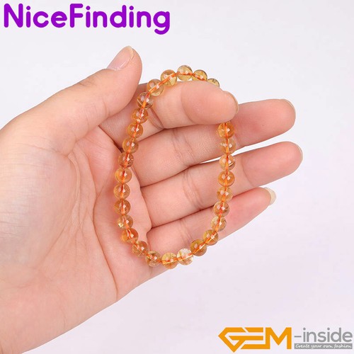 Pulsera elástica de cristal de cuarzo citrino amarillo con cuentas redondas naturales 7,5" - Imagen 15 de 32