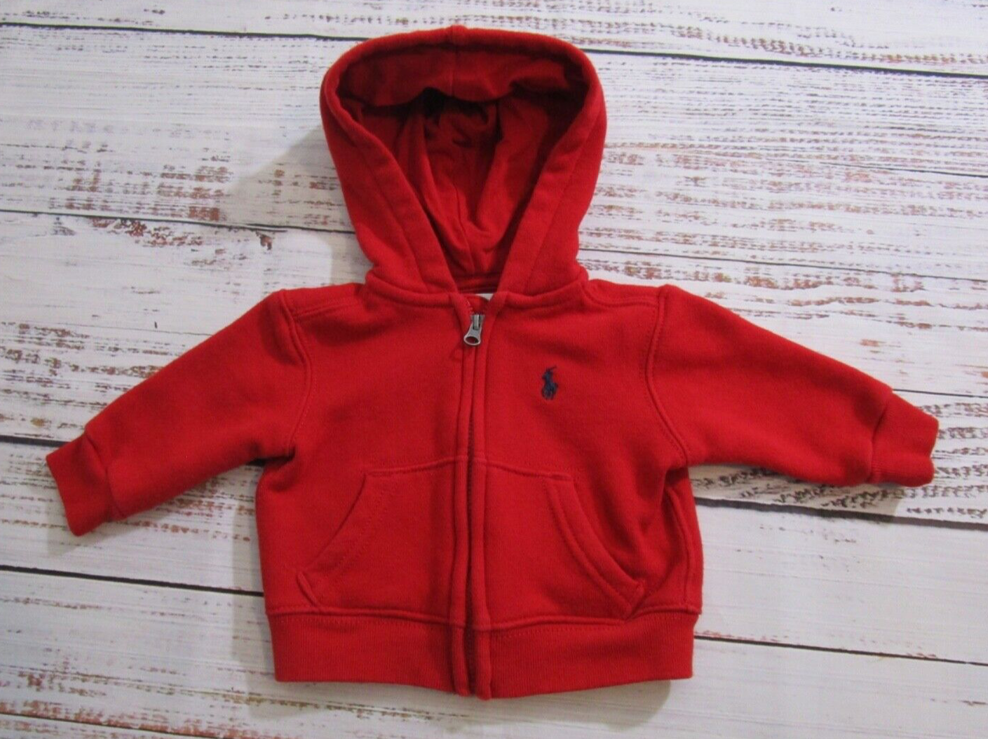 Polo Ralph Lauren rossa felpa full zip con cappuccio blu pony unisex bambino 3 mesi