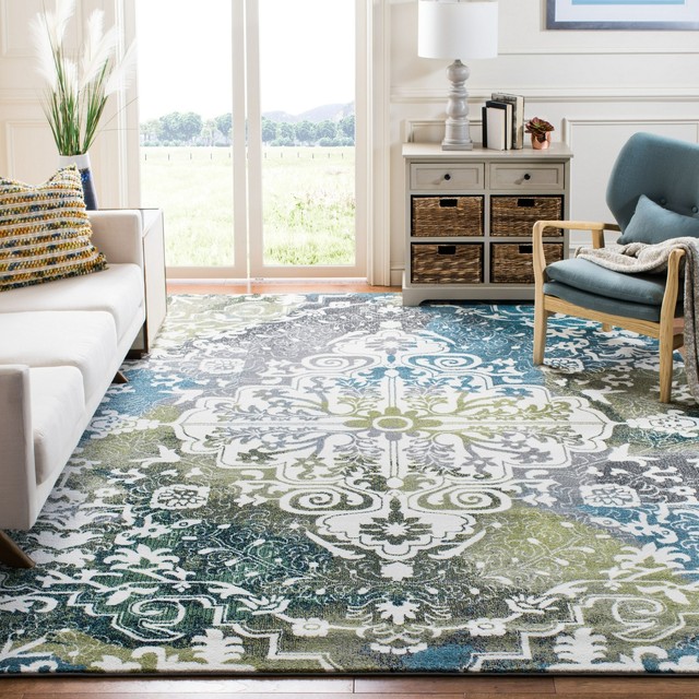 Safavieh Watercolor 8 X 10 Rug In Ivory And Peacock Blue For Sale Online Ebay