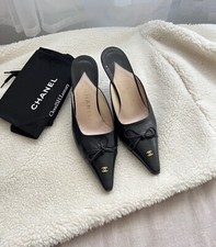 Auth Chanel Vintage Black Pointed CC Logo Mules - Size 37