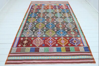 Turkish Kilim Wool, Area Rugs, Handmade Carpet, Boho Kelim Floor Rugs 68''x105''