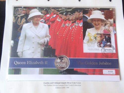 2002 SILVER PROOF AUSTRALIA 50c COIN COVER + COA QUEEN GOLDEN JUBILEE 1/500 - Afbeelding 1 van 8