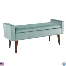 Modern Velvet Storage Ottoman Bench for Living Room & Bedroom, Aqua Blue