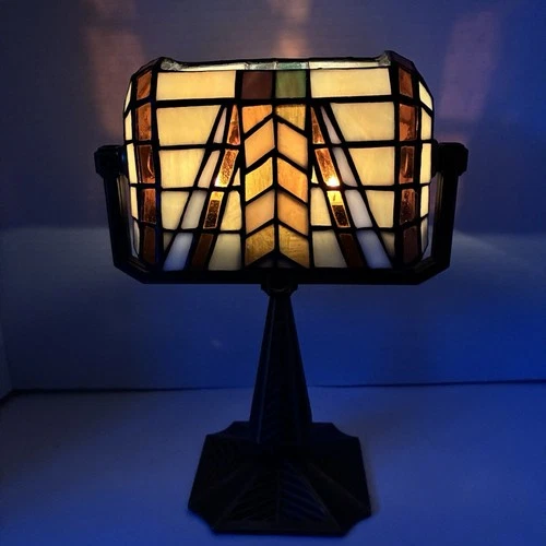 PartyLite Tiffany Style-Stained Glass Double Tealight Banker Desk Lamp