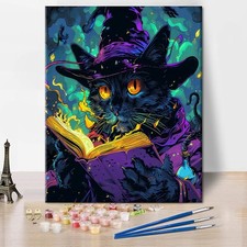 Black Cat Paint by Numbers Kit for Adults DIY Canvas Oil Painting Wall Decor