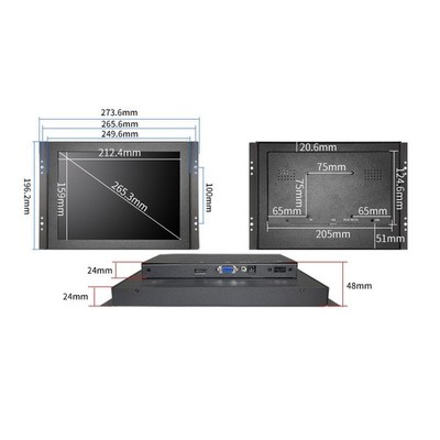 G1009 10'' Embedded HD Industrial Monitor 1024x768 Hook Mount TFT Display