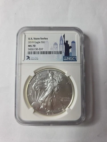 2019 7K Metals U.S. State Series American Silver Eagle NGC MS70 - New York