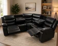 Elegance Soft Furnishings Black Leather 2C2 Recliner Corner Sofa